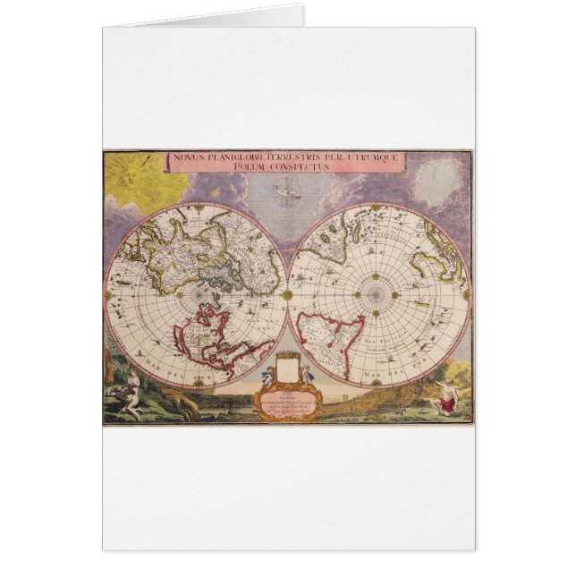 Cartão Mapa Mundial Antiquado (Frente)