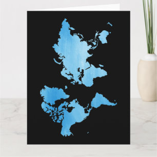 Cartão Mapa Mundial Azul Minimalista Arte Aquarela