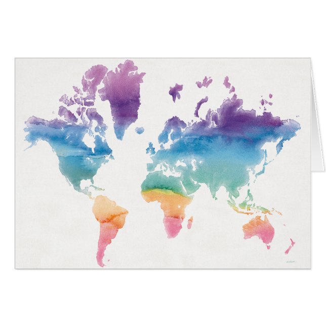 Cartão Mapa Mundial de Aquarela (Frente Horizontal)