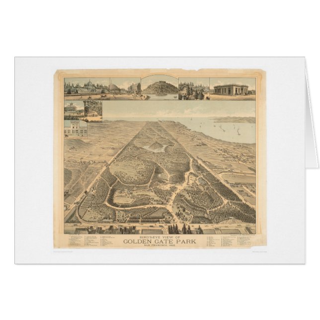 Cartão Mapa panorâmico 1892 de Golden Gate Park (0644A) (Frente Horizontal)