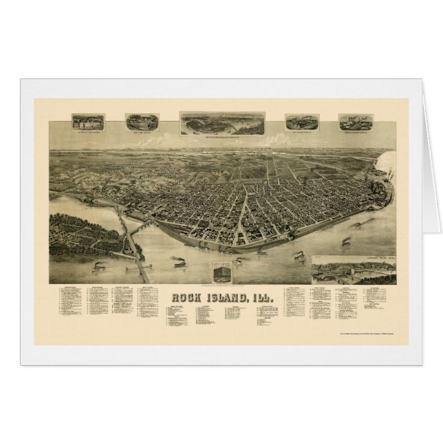 Cartão Mapa panorâmico da ilha da rocha, IL - 1889 (Frente Horizontal)