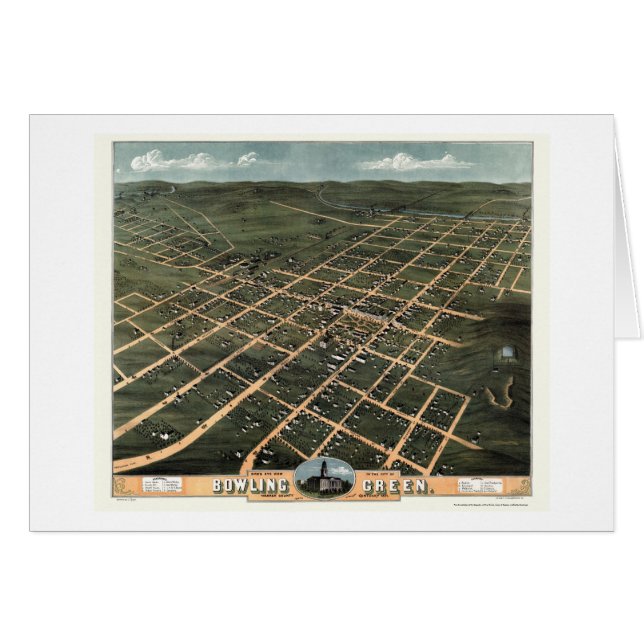 Cartão Mapa panorâmico de Bowling Green, KY - 1871 (Frente Horizontal)