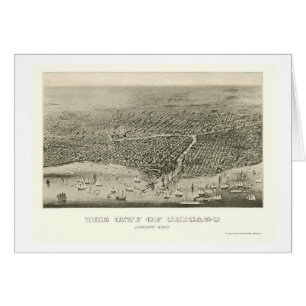 Cartão Mapa panorâmico de Chicago, IL - 1860