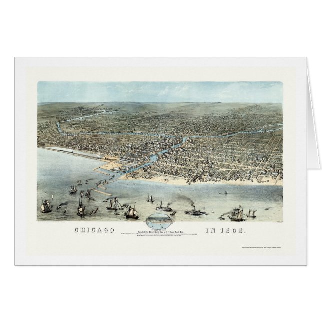 Cartão Mapa panorâmico de Chicago, IL - 1868 (Frente Horizontal)