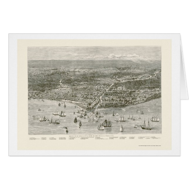 Cartão Mapa panorâmico de Chicago, IL - 1871 (Frente Horizontal)
