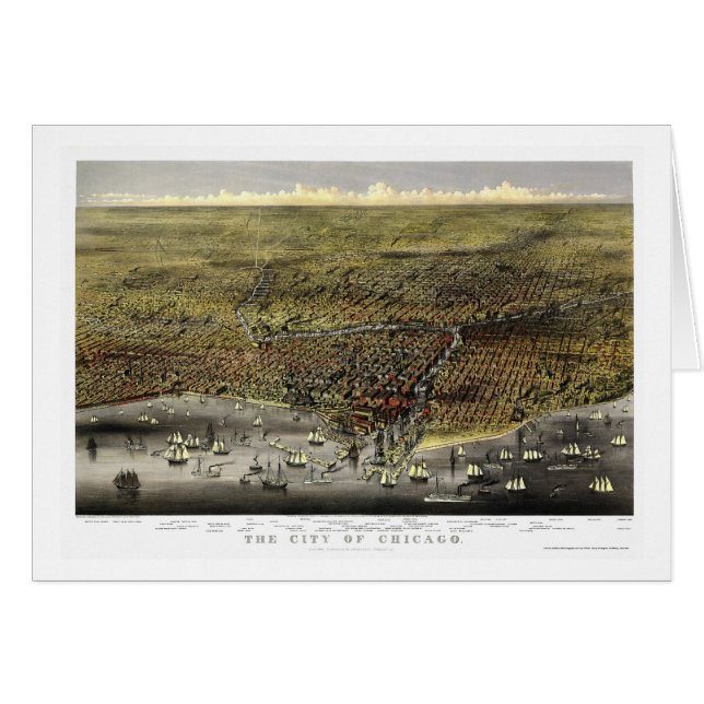 Cartão Mapa panorâmico de Chicago, IL - 1874 (Frente Horizontal)