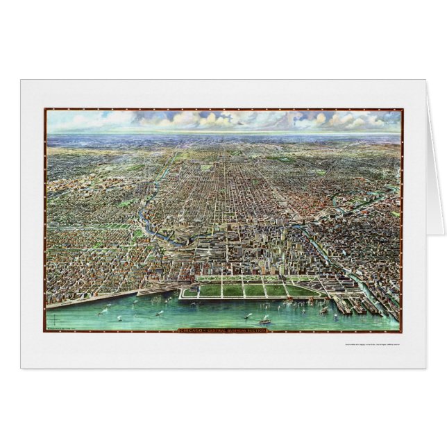 Cartão Mapa panorâmico de Chicago, IL - 1916 (Frente Horizontal)