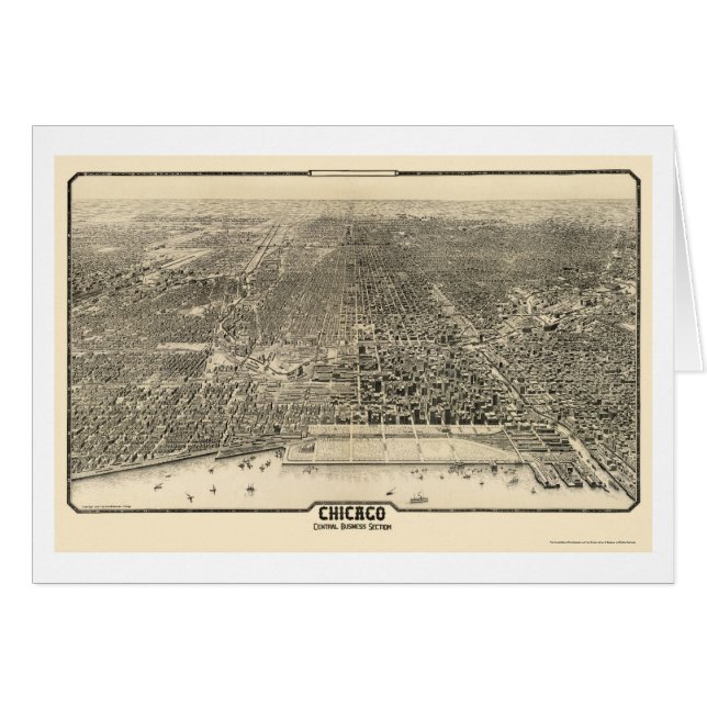 Cartão Mapa panorâmico de Chicago, IL - 1916 (Frente Horizontal)