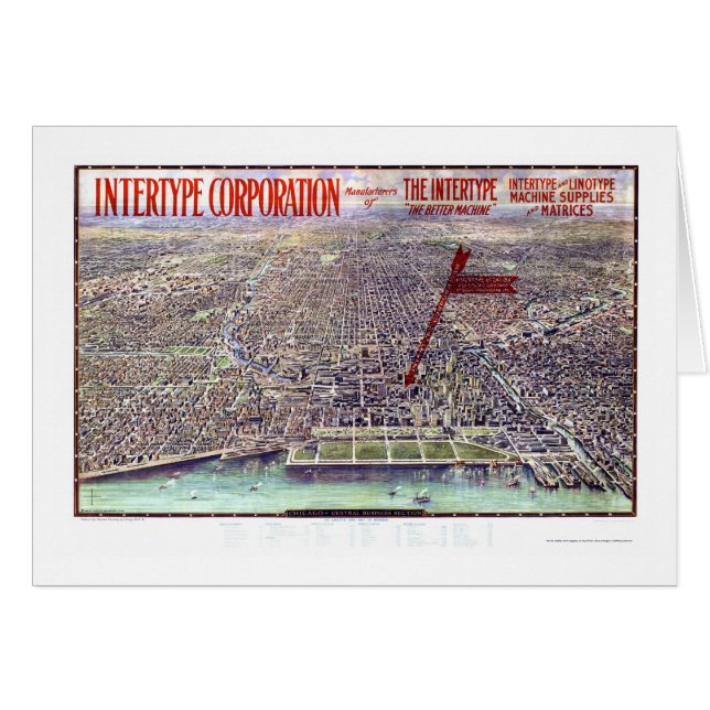 Cartão Mapa panorâmico de Chicago, IL - 1916 (Frente Horizontal)