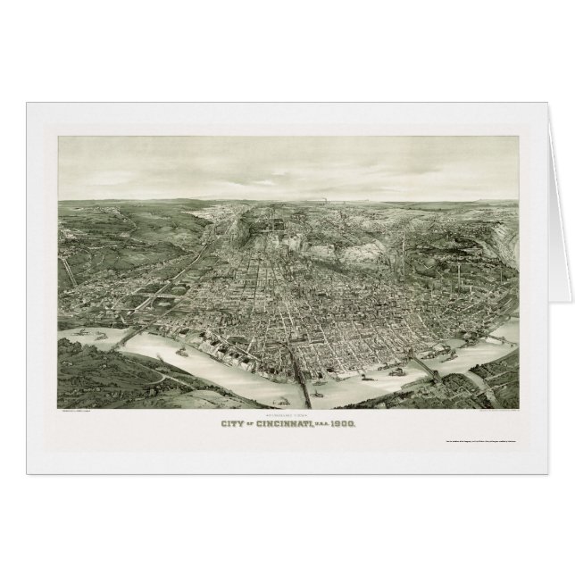 Cartão Mapa panorâmico de Cincinnati, OH - 1900 (Frente Horizontal)