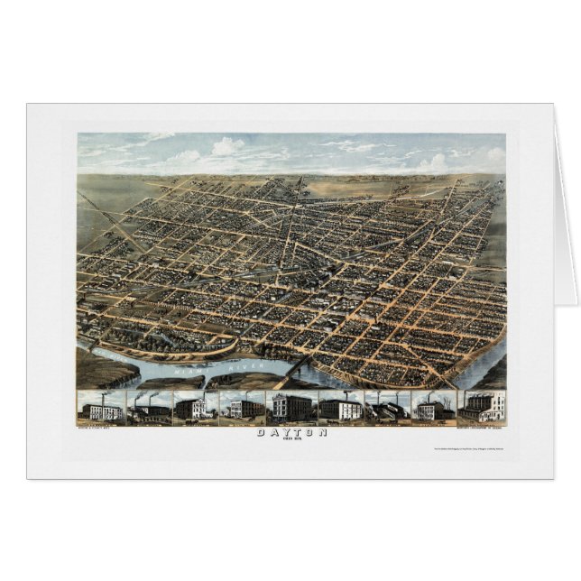 Cartão Mapa panorâmico de Dayton, OH - 1870 (Frente Horizontal)