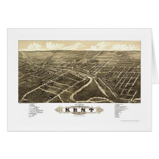 Cartão Mapa panorâmico de Kent, OH - 1882 (Frente Horizontal)