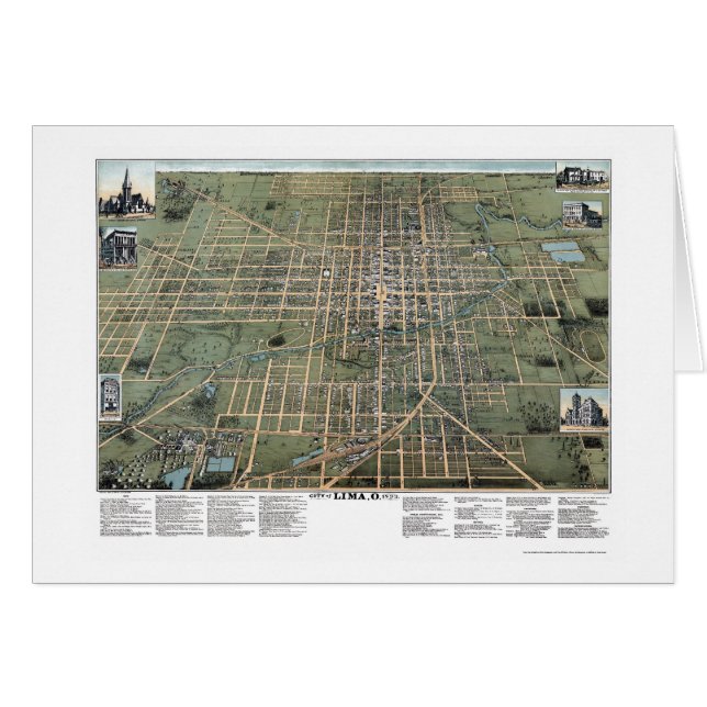 Cartão Mapa panorâmico de Lima, OH - 1892 (Frente Horizontal)