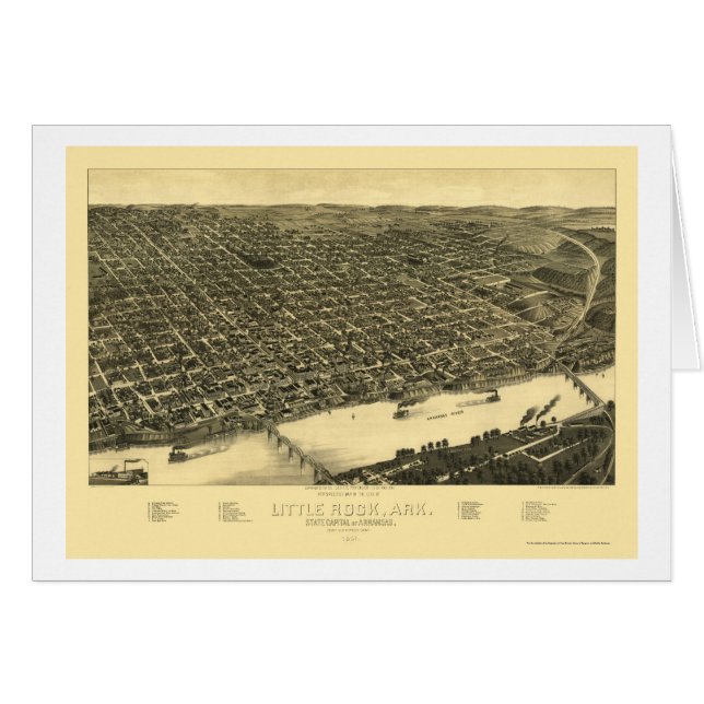 Cartão Mapa panorâmico de Little Rock, Arkansas - 1887 (Frente Horizontal)