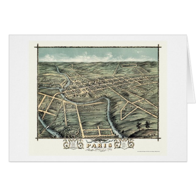 Cartão Mapa panorâmico de Paris, KY - 1870 (Frente Horizontal)