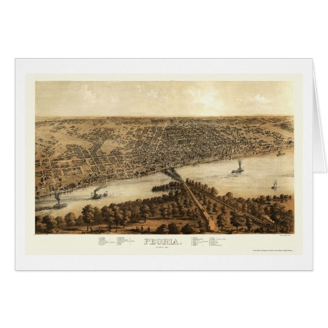 Cartão Mapa panorâmico de Peoria, IL - 1867 (Frente Horizontal)