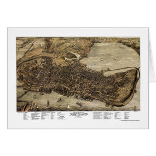 Cartão Mapa panorâmico de Portland, Maine - 1876