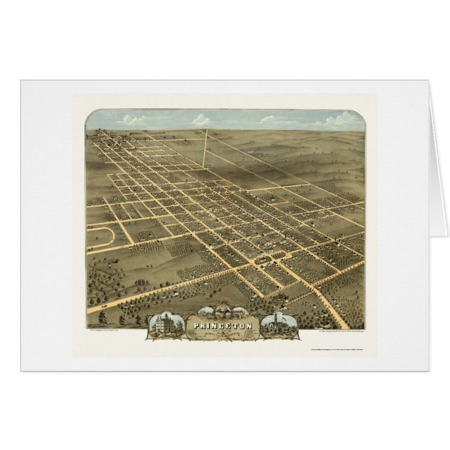 Cartão Mapa panorâmico de Princeton, IL - 1870 (Frente Horizontal)