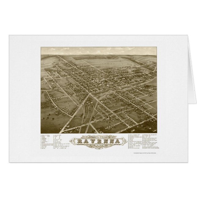 Cartão Mapa panorâmico de Ravenna, OH - 1882 (Frente Horizontal)
