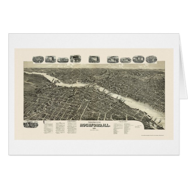 Cartão Mapa panorâmico de Rockford, IL - 1891 (Frente Horizontal)