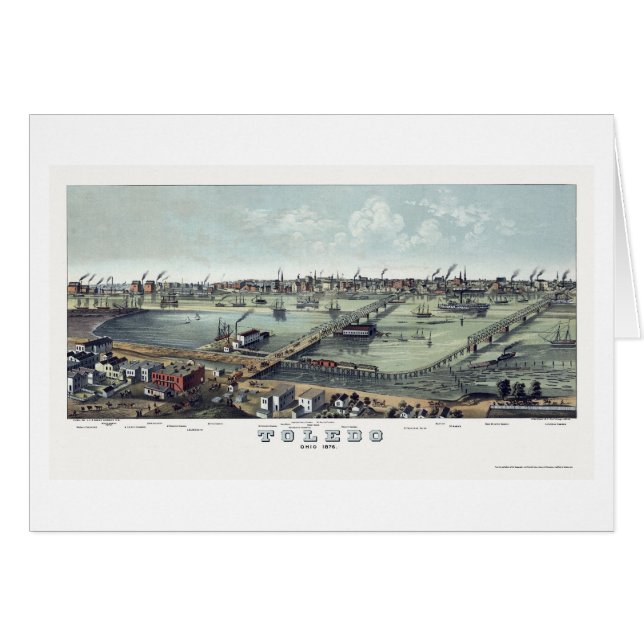 Cartão Mapa panorâmico de Toledo, OH - 1876 (Frente Horizontal)