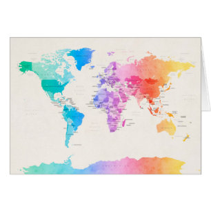 Cartão Mapa político da Aquarela do mundo