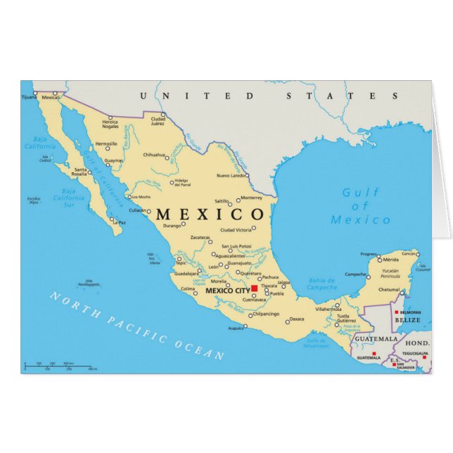 Cartão Mapa político de México (Frente Horizontal)