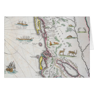 Cartão Mapa que descreve a costa leste