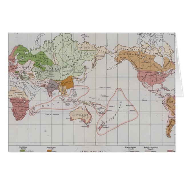 Cartão Mapa que mostra as línguas do mundo (Frente Horizontal)