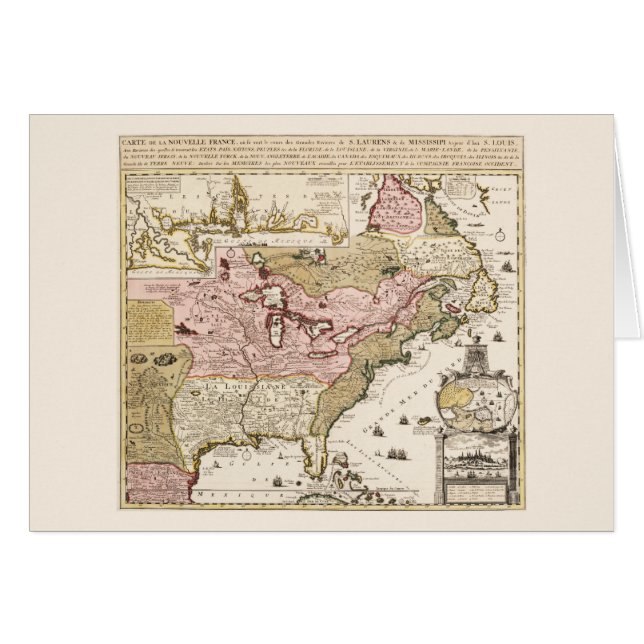 Cartão Mapa Quebeque Notícia-França América por Francês (Frente Horizontal)