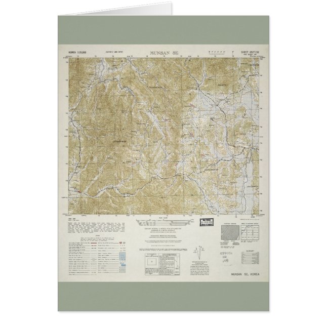 Cartão Mapa topográfico do Norte e Sul Coreia (1952) (Frente)