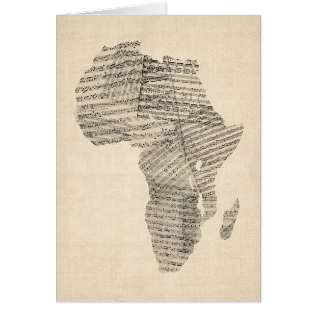Cartão Mapa velho da partitura do mapa de África (Frente)