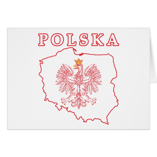 Cartão Mapa Vermelho Polska com Águia (Frente Horizontal)