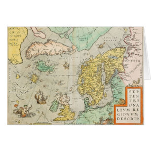 Cartão Mapa Vintage com navios à vela,