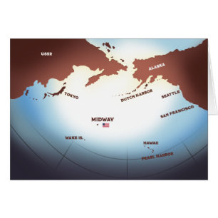 Cartão Mapa vintage da ilha de Midway da 2ª Guerra Mundia