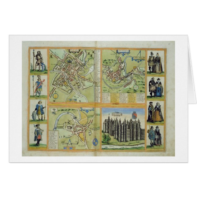 Cartão Mapas de York, de Shrewsbury, de Lancaster, e de (Frente Horizontal)