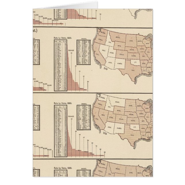 Cartão Mapas litográficos dos Estados Unidos (Frente)