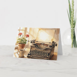 Cartão Máquina de Escrever Aquarela de Aniversário junto 