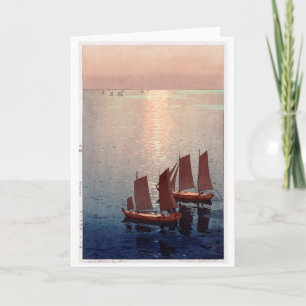 Cartão Mar Glittering, Hiroshi Yoshida, Woodcut