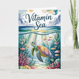 Cartão Mar Vitamina Aquarela Tartaruga Marinha Subaquátic