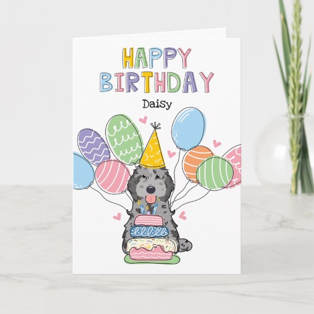 Cartão Maravilha Azul Cockapoo Cavapoo Feliz Aniversário (Frente)