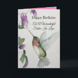Cartão Maravilhosa Irmã-em-Direito, Hummingbird<br><div class="desc">Celebre o aniversário de sua maravilhosa cunhada com um elegante design de beija-flor num cartão de saudação encantador. Criado da minha pintura original de aquarela, a linda imagem de pássaros e flores vai iluminar o dia para observadores de pássaros, jardineiros e amantes da natureza. A mulher especial em sua vida...</div>