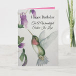 Cartão Maravilhosa Irmã-em-Direito, Hummingbird<br><div class="desc">Celebre o aniversário de sua maravilhosa cunhada com um elegante design de beija-flor num cartão de saudação encantador. Criado da minha pintura original de aquarela, a linda imagem de pássaros e flores vai iluminar o dia para observadores de pássaros, jardineiros e amantes da natureza. A mulher especial em sua vida...</div>