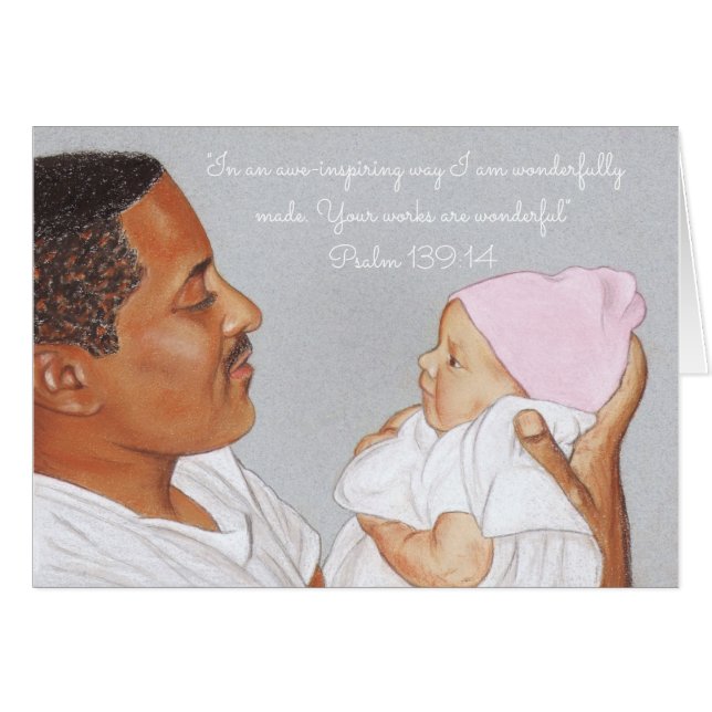 Cartão Maravilhosamente Made~Scripture~Newborn & pai (Frente horizontal)