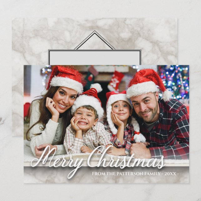 Cartão Marble Felry Christmas Family Foto 2 Sided (Frente/Verso)