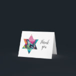 Cartão Marbled Rainbow Jewish Star Bat Mitzvah Obrigado<br><div class="desc">Marmoreando no arco-íris dentro da estrela judia; "obrigado você" na caligrafia moderna,  a cor preta é editável. Personalize as cores de fundo da frente e do dentro,  até adicione uma foto ao interior.</div>