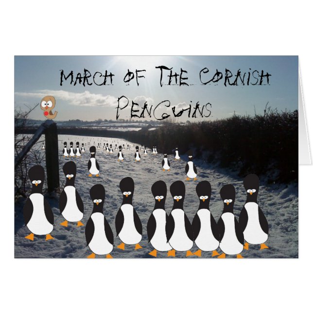 Cartão Marcha dos Pinguins Cornish (Frente Horizontal)
