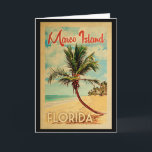 Cartão Marco Island Palm Tree Beach Vintage Trave<br><div class="desc">Marco Island Florida design em estilo Viagens vintage apresentando uma palmeira na praia com oceano e céu.</div>