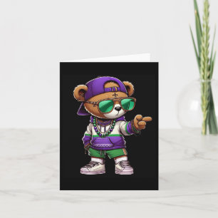 Cartão Mardi Gras Bear Para Meninos Hip Hop New Orleans T
