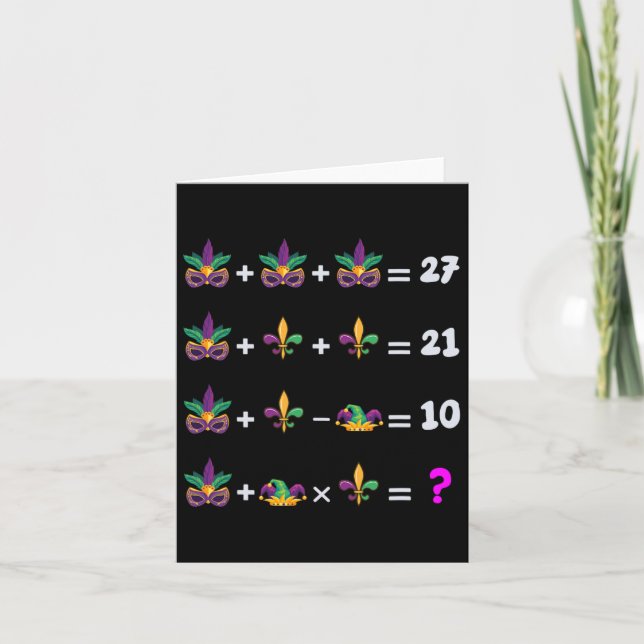 Cartão Mardi Gras Math Equation Para Professores Estudant (Frente)
